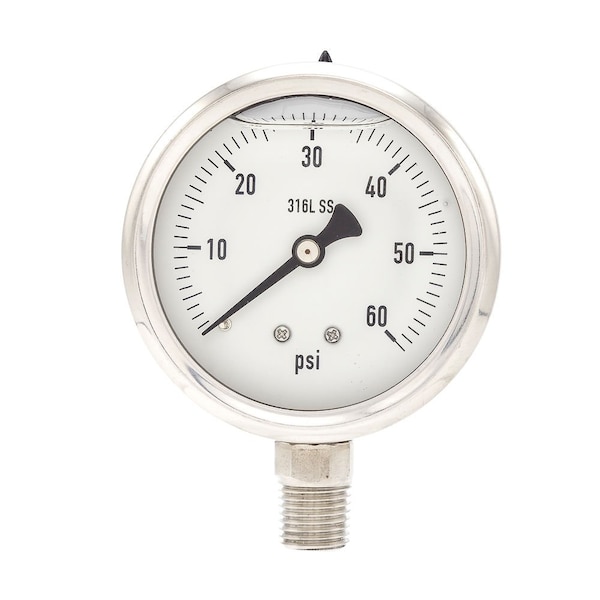 Pro 2 1/2 in Dial, 0/60 PSI, 1/4 in NPT, Lower Mount Glycerin Filled Pressure Gauge PRO-301L-254D - main